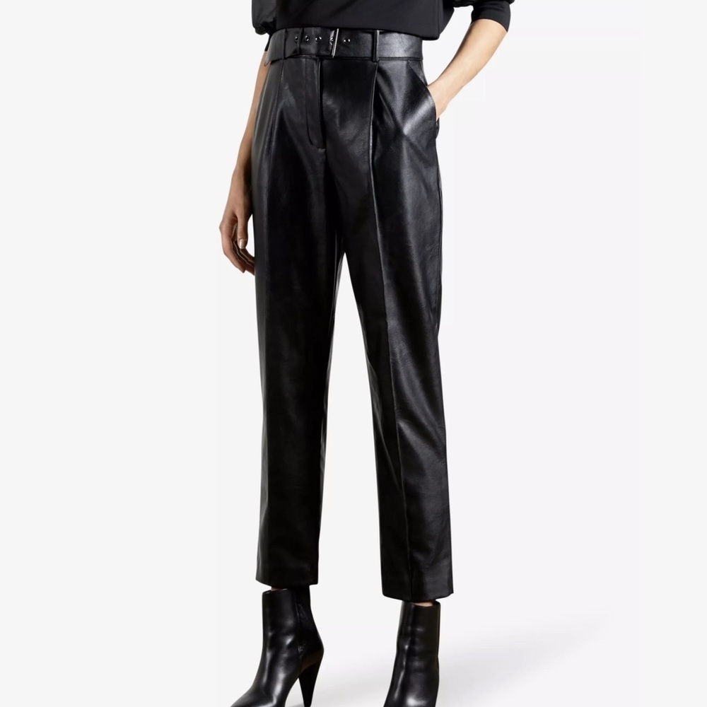 Ted Baker Faydell belted faux-leather trousers Size 0 NWT